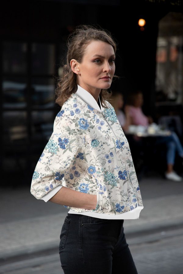 Blue Floral - Ladies Bomber Jacket