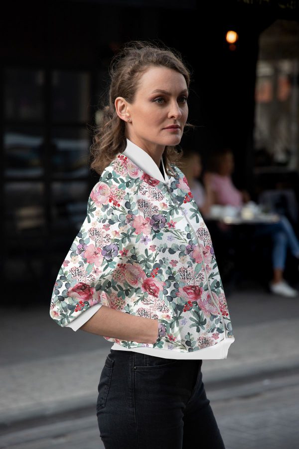 Pink Floral - Ladies Bomber Jacket